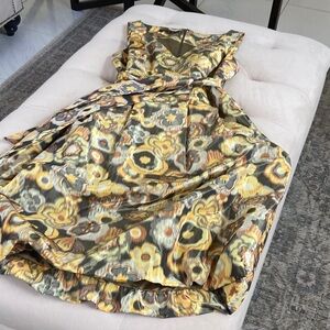 Lafayette 148 New York Yellow and Gray Midi Dress